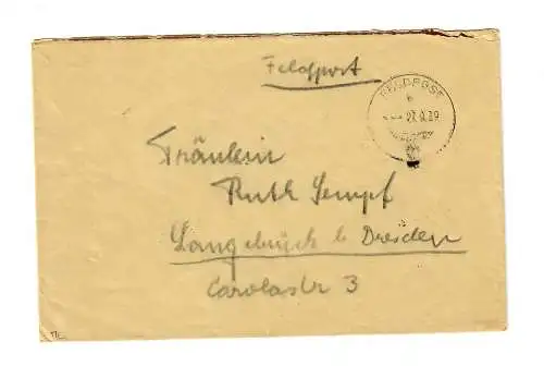 frühe Feldpost, 27.9.39, FPNr. 12269 nach Langenbrück/Dresden