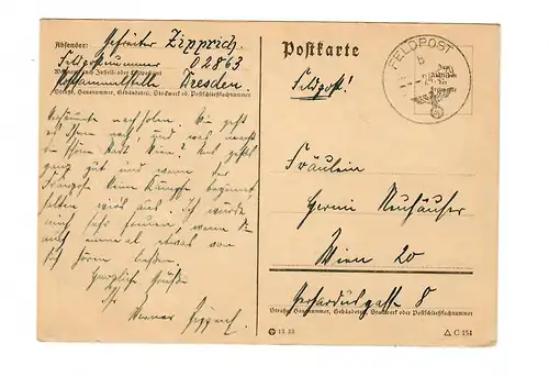 Premières lettres de terrain, 24.9.39, FPn° 02863 à Vienne