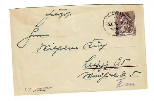 Premières lettres de champ, 26.09.39 avec FPn. 16337 sur poln . proie-choses générales après Leipzig