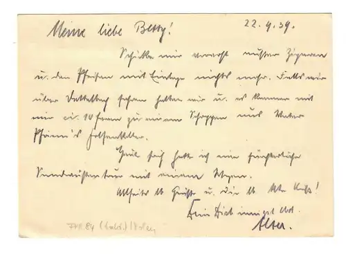 frühe Feldpost, 23.09.39 mit FPNr. 34002 auf Postkarte nach Dettelbach