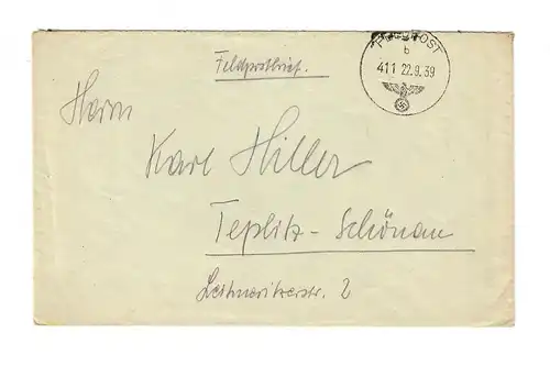Premières lettres, 22.09.39,FPn° 27818, salle Modlin/Varsovie après Teplitz-Bönau