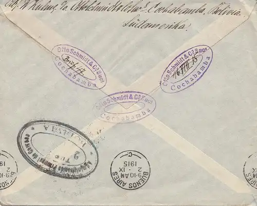 Bolivia/Bolivien: 1915: Cochabamba via Buenos Aires to Berlin, Censor Emmerich