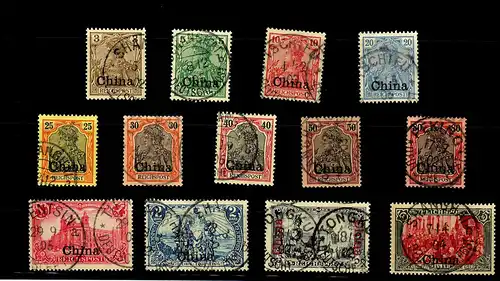 Dt. Post China: MiNr. 15-27, gestempelt, teils BPP Signatur