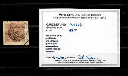 Thurn & Taxis: MiNr. 18, Lettre, BPP résultats