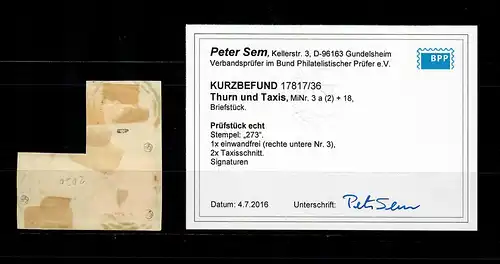 Thurn & Taxis: Min. 3a et 18, cachet 273, BPP résultats