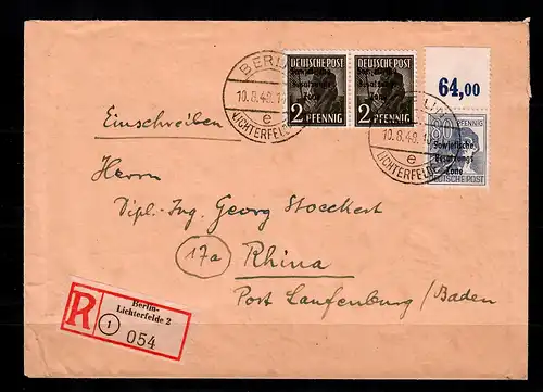 Einschreiben von Berlin-Lichtenfelde nach Rhina, MiNr. 196 P OR dgz