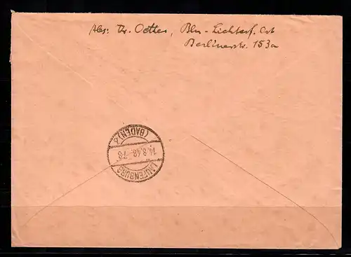 Einschreiben von Berlin-Lichtenfelde nach Rhina, MiNr. 196 P OR dgz