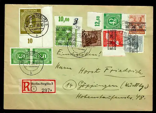 Inscription Berlin-Steglitz selon Göppingen,MiNr. 930P OR; date de cachet incorrecte