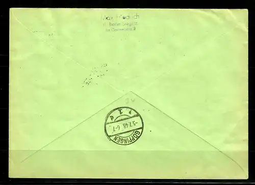 Einschreiben Berlin-Steglitz nach Göppingen,MiNr. 930P OR; Falsches Stempeldatum
