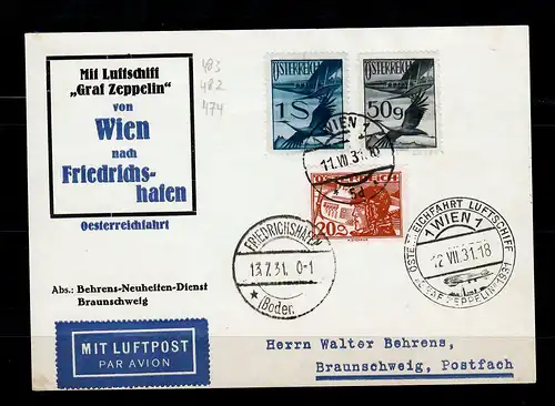 Carte postale 1931 Aéroport de Graf Zeppelin Wien-Friedrichshafen, Autriche
