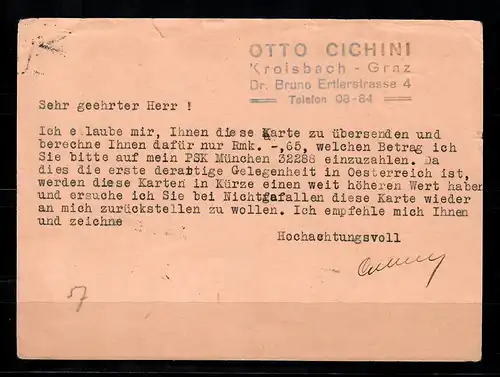 A: Carte postale de vol Kroisbach vers Salach (D), Voilier-Post 1933
