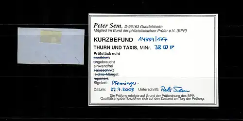 Thurn & Taxis: Min. 38, couple horizontal, tamponné, résultat BPP