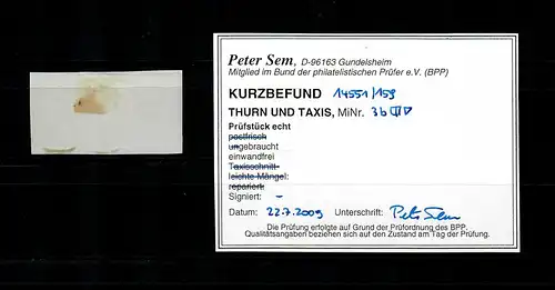 Thurn & Taxis: MiNr. 3b en couple horizontal, tamponné, BPP