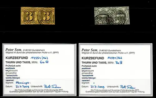 Thurn & Taxis: MiNr. 6a, 7a en couple horizontal, tamponné, BPP