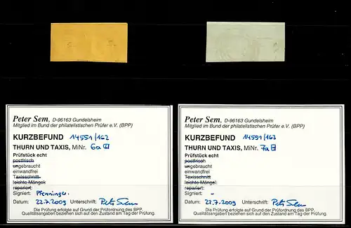 Thurn & Taxis: MiNr. 6a, 7a en couple horizontal, tamponné, BPP