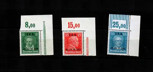 DR: MiNr. 407-409 ECKRAND,  postfrisch, ** im Ober-Rand Falz