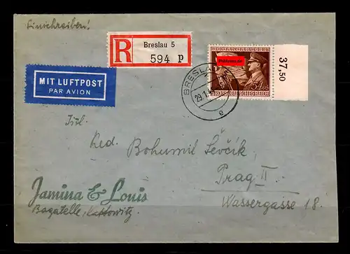DR: MiNr. 865 FDC - Ersttag, Luftpost, Einschreiben Breslau nach Prag