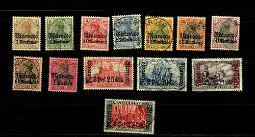 Dt. Post Marokko: MiNr. 21-33, gestempelt, Höchstwert BPP geprüft