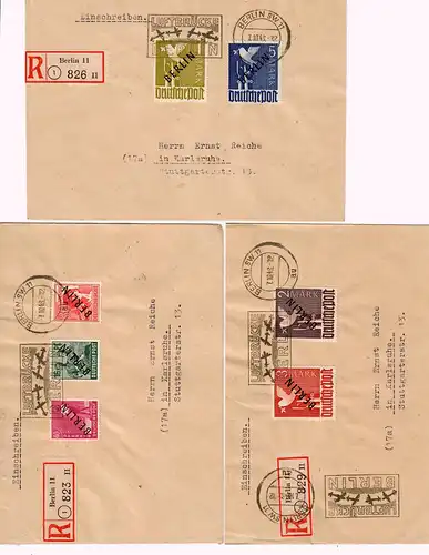 7x Lettres d'inscription Berlin 1948, Pont d ' air Publicité, Min. 1-20 vers Karlsruhe