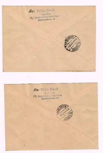7x Einschreibebriefe Berlin 1948, Luftbrücke Werbung, MiNr. 1-20 nach Karlsruhe