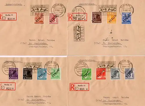 7x Lettres d'inscription Berlin 1948, Pont d ' air Publicité, Min. 1-20 vers Karlsruhe