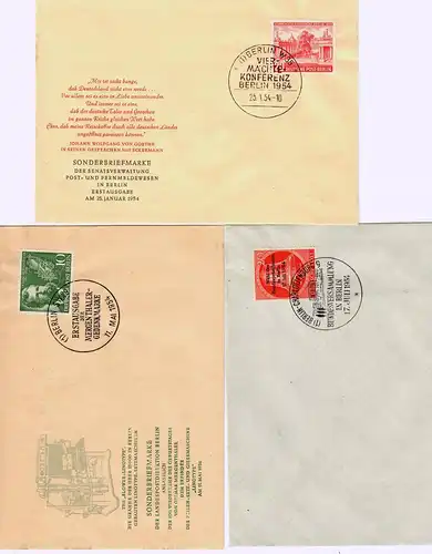 Berlin: MiNr. 110-120,  9x FDC, 1953/5
