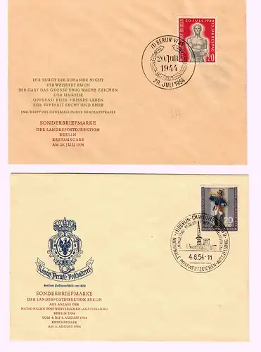Berlin: MiNr. 110-120,  9x FDC, 1953/5