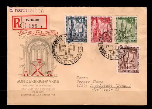 Berlin: Min. 106-109, FDC sur lettre recommandée Berlin vers Ingolstadt