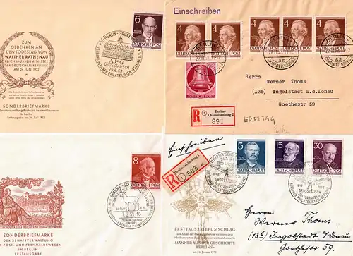 Berlin: MiNr. 91-100 FDC 8x, teils Einschreiben 1952/53