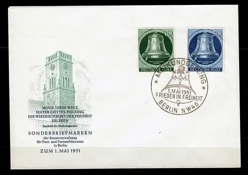 Berlin: MiNr. 76 + 78, FDC: Maikundgebung, Frieden in Freiheit Frankfurt 1951