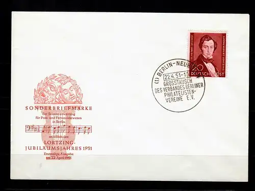 Berlin: Min. 74, FDC: Lortzing et Grosswandertag, 1951