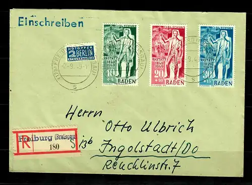 Baden: 3xSignaler Freiburg, et carte postale avec Mi Nr. 50-57