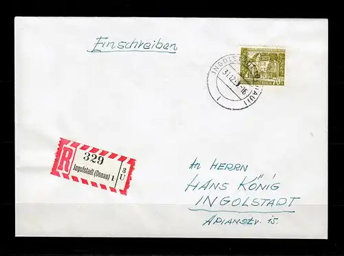 Berlin: MiNr. 123 als Einschreiben Ingolstadt mit Letztagstempelung 31.12.1958
