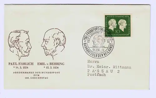 Bund: MiNr. 197-199 sur 3x FDC, Behring, Gutenberg, Boniface