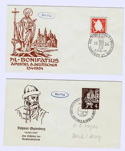 Bund: MiNr. 197-199 auf 3x FDC, Behring, Gutenberg, Bonifatius