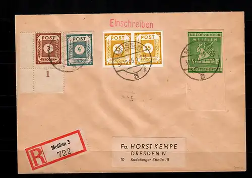 Édition locale Meisen: Mi Nr. 35B, Sous-rand sur lettre R après Dresde, BPP Signature