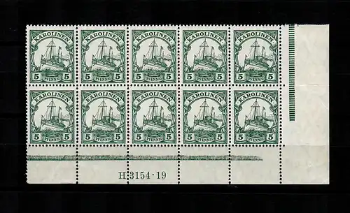 Carolines: Mi Nr. A21 HAN, 10 blocs du coin, frais,