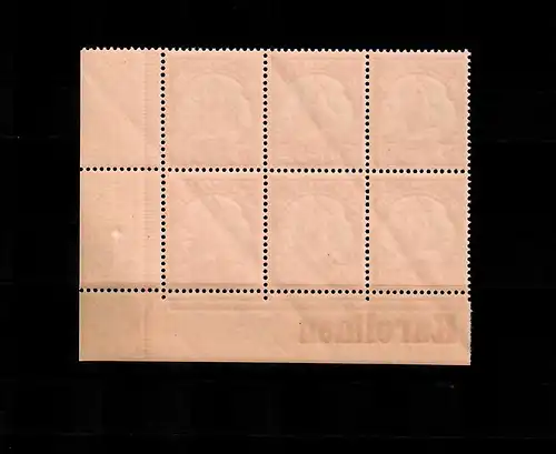 Carolines: Min. 9, du coin, bloc de 6 avec inscription, frais, **