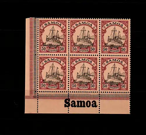 Samoa: Min. 14, bloc de 6 de l'angle avec inscription, frais, **