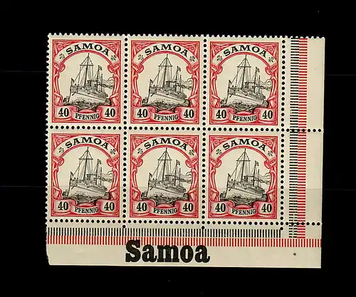 Samoa: MiNr. 13, 6er Block vom Eckrand rechts mit Inschrift, postfrisch, **