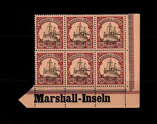 Marschall-Inseln: MiNr. 20, 6er Block mit Inschrift Eckrand, postfrisch **
