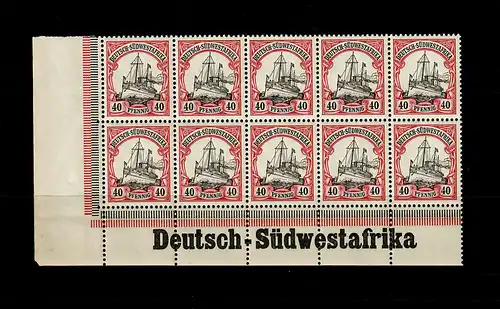 DSWA: MiNr. 17, 10er Block, Inschrift Eckrand, postfrisch **