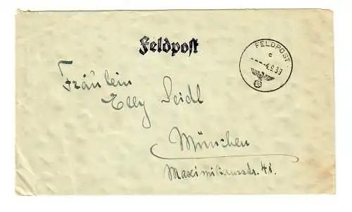 GG Feldpost 4.9.39, très tôt Field post FPn° 15002 vers Munich