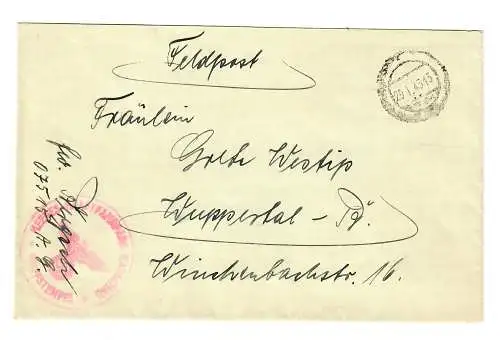 GG 1943 Feldpost: Heeres Kraftfahrpark FPNR. 07515 A nach Wuppertal