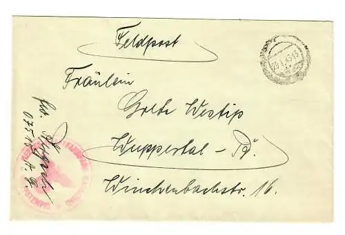 GG 1943 Feldpost: Heeres Kraftkraftpark FPNR. 075115 A vers Wuppertal