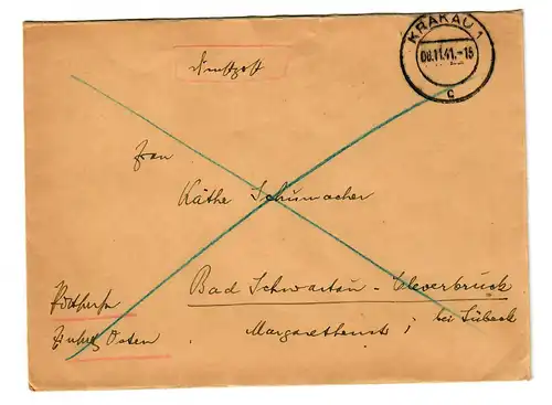 GG 1941 Cach. postale Deutsche Post Est, Cracovie, utilisation Est - Protection postale -
