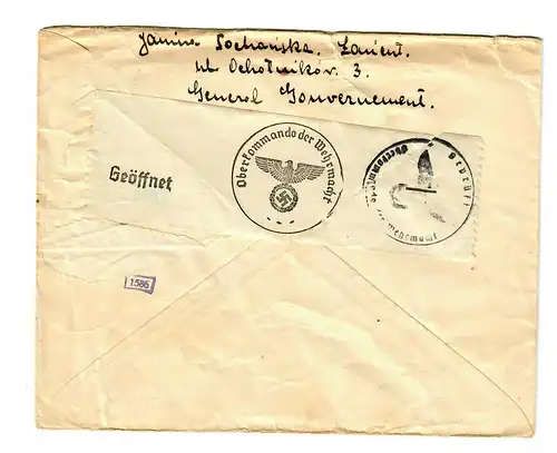 Internation Post GG: Lettre à l'aide de la note de Wasen de Lancut, 2x censure