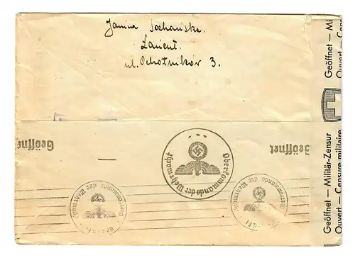 Internation Post GG: Lettre à l'usage de Lancut vers Wasen, 2x censure