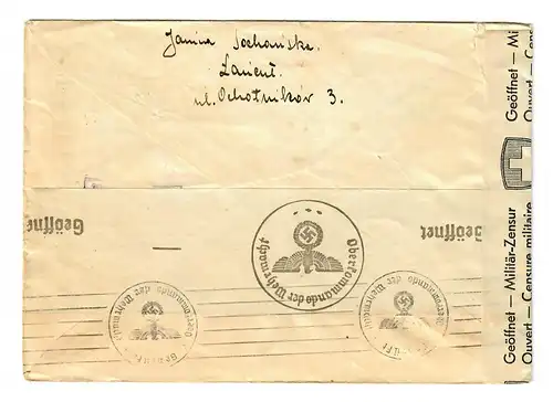 Interniertenpost GG: Brief portogerecht von Lancut nach Wasen, 2x Zensur