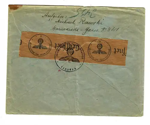 Poste interne GG: Lettre R porto approprié de Cracovie à Wasen, 2x censure